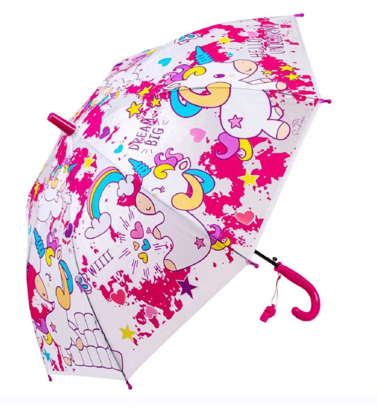 Glittering full print kids unicorn auto open umbrella